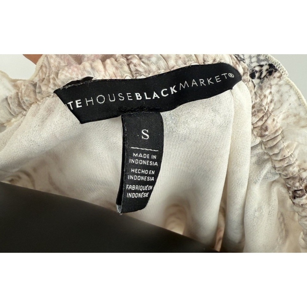 White House Black Market Blush White Peasant Blouse Animal Print Size Small - Picture 4 of 6